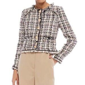 WALTER BAKER baca jacket blazer tweed fringe trim gold buttons old money M